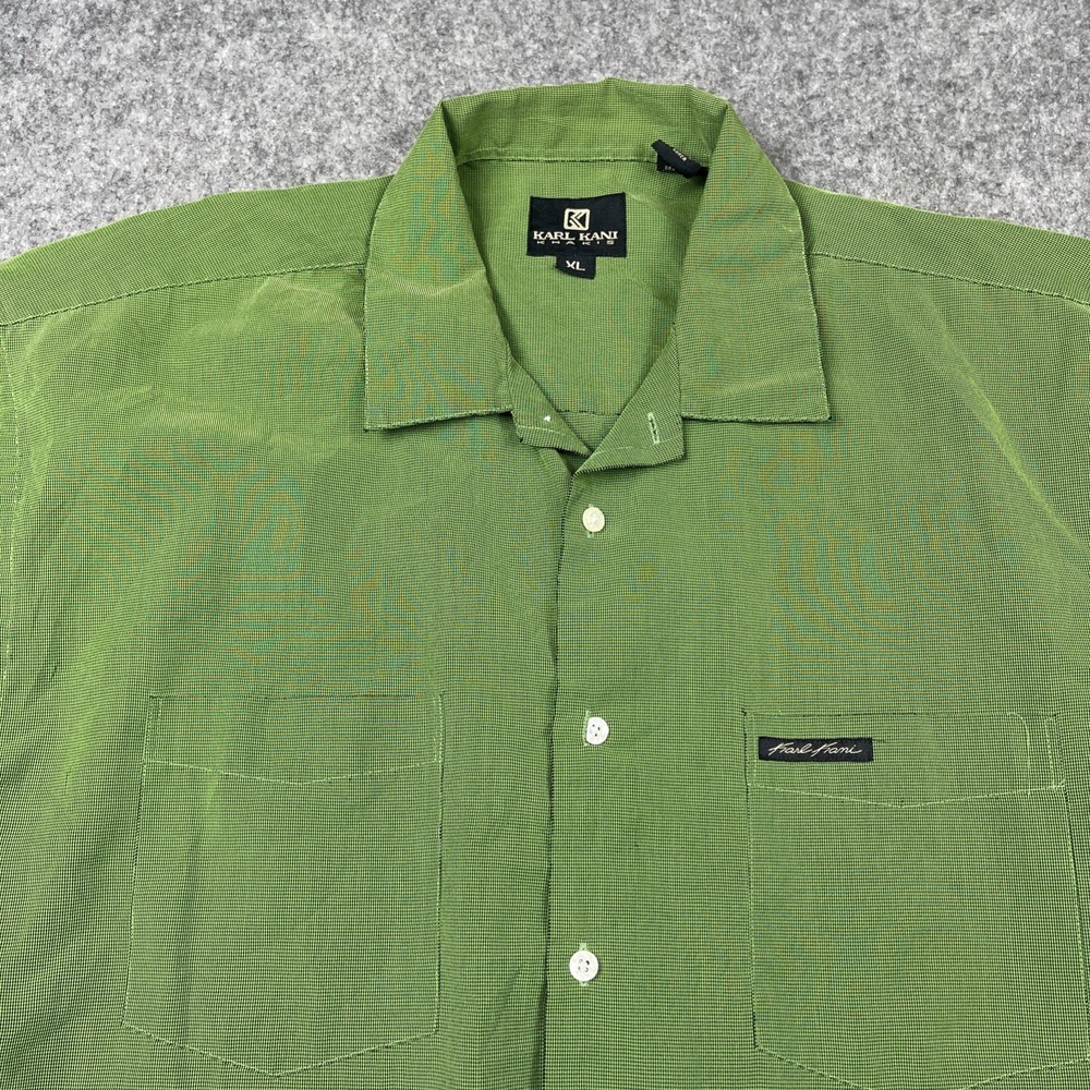 Vintage Karl Kani Camp Shirt 90s Men's XL Green Check Y2K Hip Hop Hong Kong